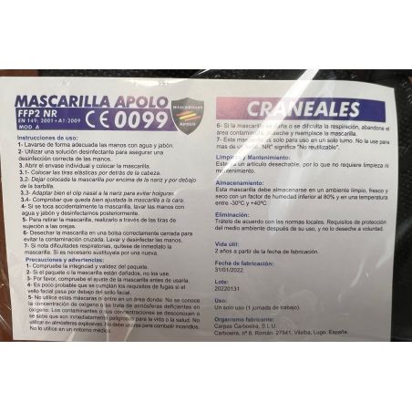 APOLO MASCARILLA FFP2 CABEZA NEGRA 50 UNID ESPAÑO