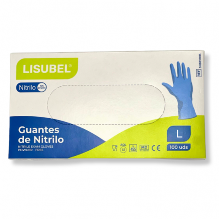 GUANTES DE NITRILO SIN POLVO LISUBEL 100 UNIDADES TALLA L