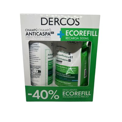 DERCOS DUPLO CASPA GRASA CHAMPU 390 ML+ ECOREFILL -40% 500ML