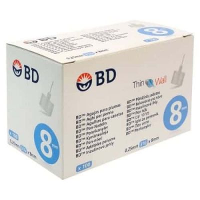 AGUJA PARA PLUMAS ESTERIL BD 100 UNIDADES 31 g (8 mm x 0,25 mm)