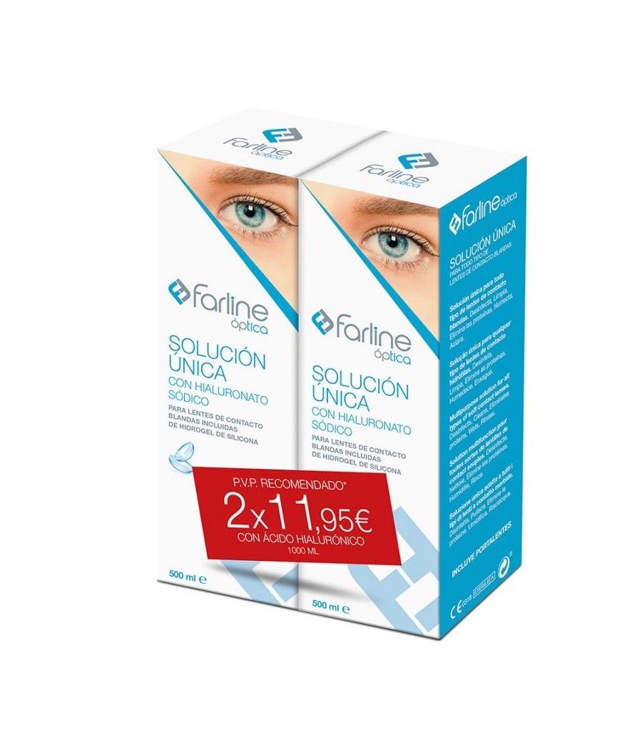 FARLINE OPTICA SOLUCION UNICA CON HIALURONICO 2 ENVASES 500 ml DUPLO