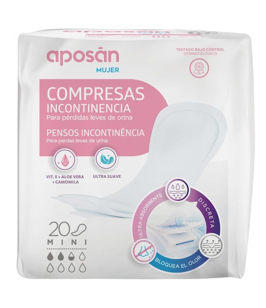 COMPRESA INCONTINENCIA ORINA LEVES APOSAN MUJER MINI 20 UNIDADES