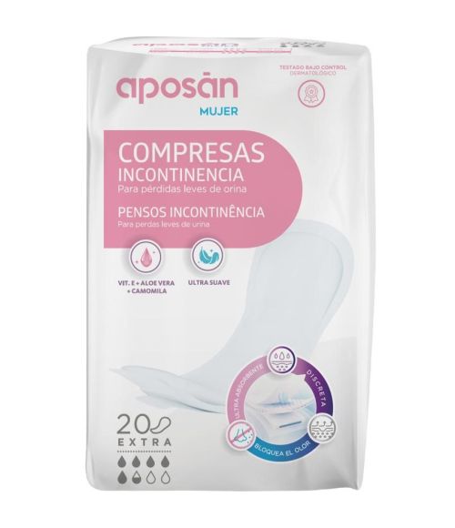 COMPRESA INCONTINENCIA ORINA LEVES APOSAN MUJER EXTRA 20 UNIDADES