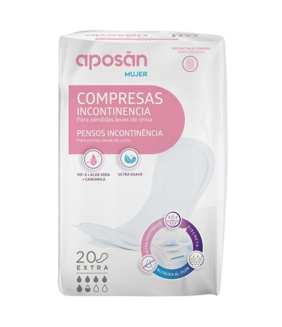 COMPRESA INCONTINENCIA ORINA LEVES APOSAN MUJER EXTRA 20 UNIDADES