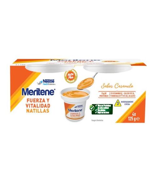 MERITENE FUERZA Y VITALIDAD NATILLAS 4 TARRINAS 125 G SABOR CARAMELO