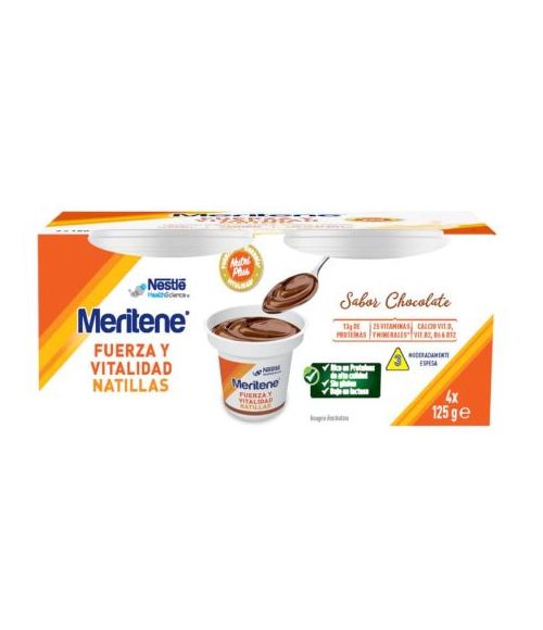 MERITENE FUERZA Y VITALIDAD NATILLAS 4 TARRINAS 125 G SABOR CHOCOLATE