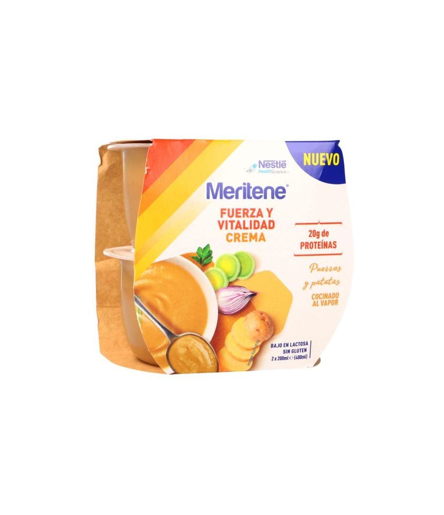 MERITENE FUERZA Y VITALIDAD CREMA 2 TARRINAS 200 ML SABOR PUERROS Y PATATAS