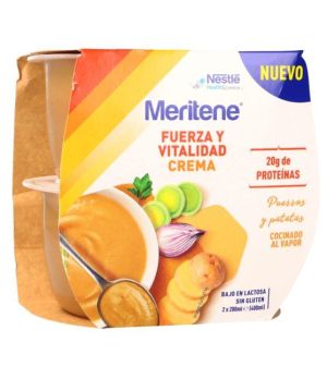 MERITENE FUERZA Y VITALIDAD CREMA 2 TARRINAS 200 ML SABOR PUERROS Y PATATAS