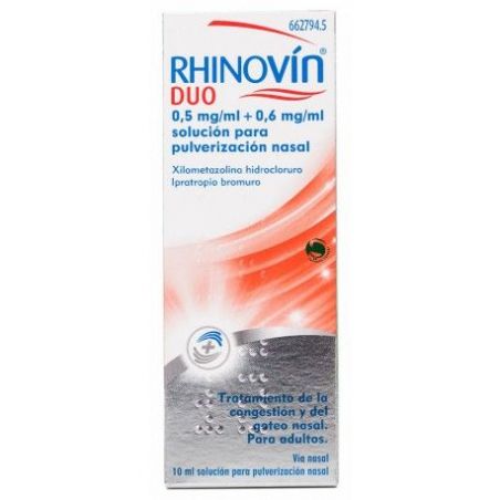 RHINOVIN DUO 0,5 mg/ml + 0,6 mg/ml SOLUCION PARA PULVERIZACION NASAL 1 FRASCO 10 ml