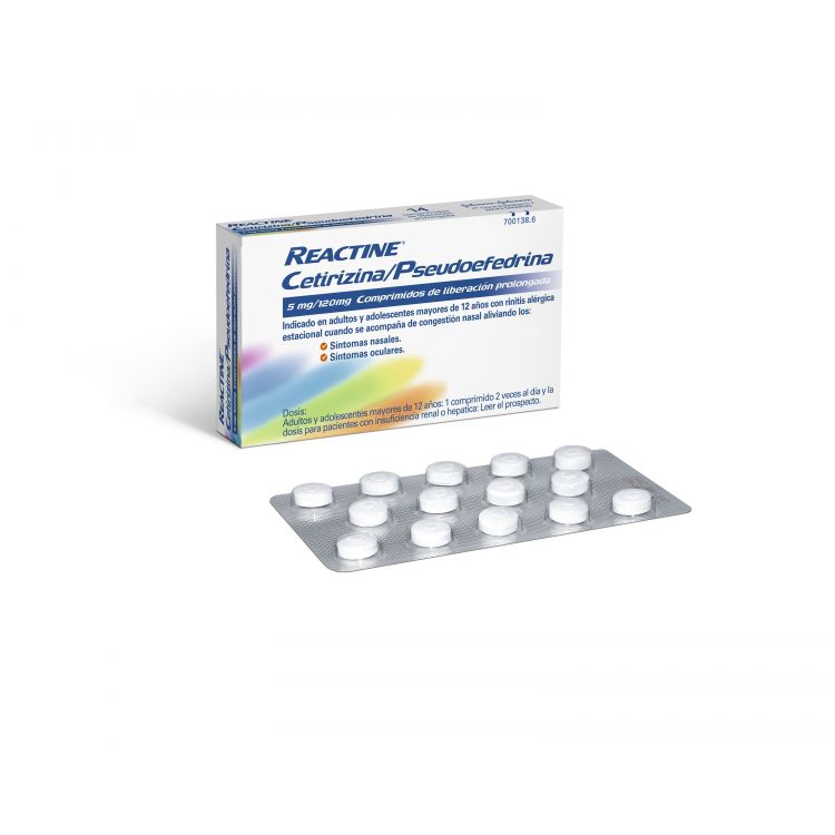 REACTINE CETIRIZINA/PSEUDOEFEDRINA 5 mg/120 mg 14 COMPRIMIDOS LIBERACION PROLONGADA