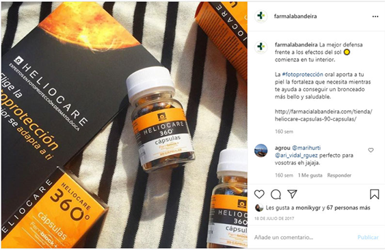 Cápsulas Heliocare 360 en el Instagram de Farmacia Labandeira